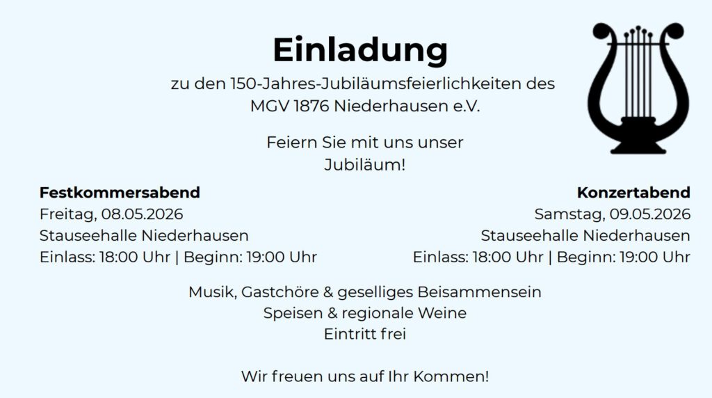 150‑Jahres‑Jubiläumsfeierlichkeiten des MGV 1876 Niederhausen e.V.