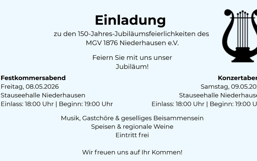 150‑Jahres‑Jubiläumsfeierlichkeiten des MGV 1876 Niederhausen e.V.